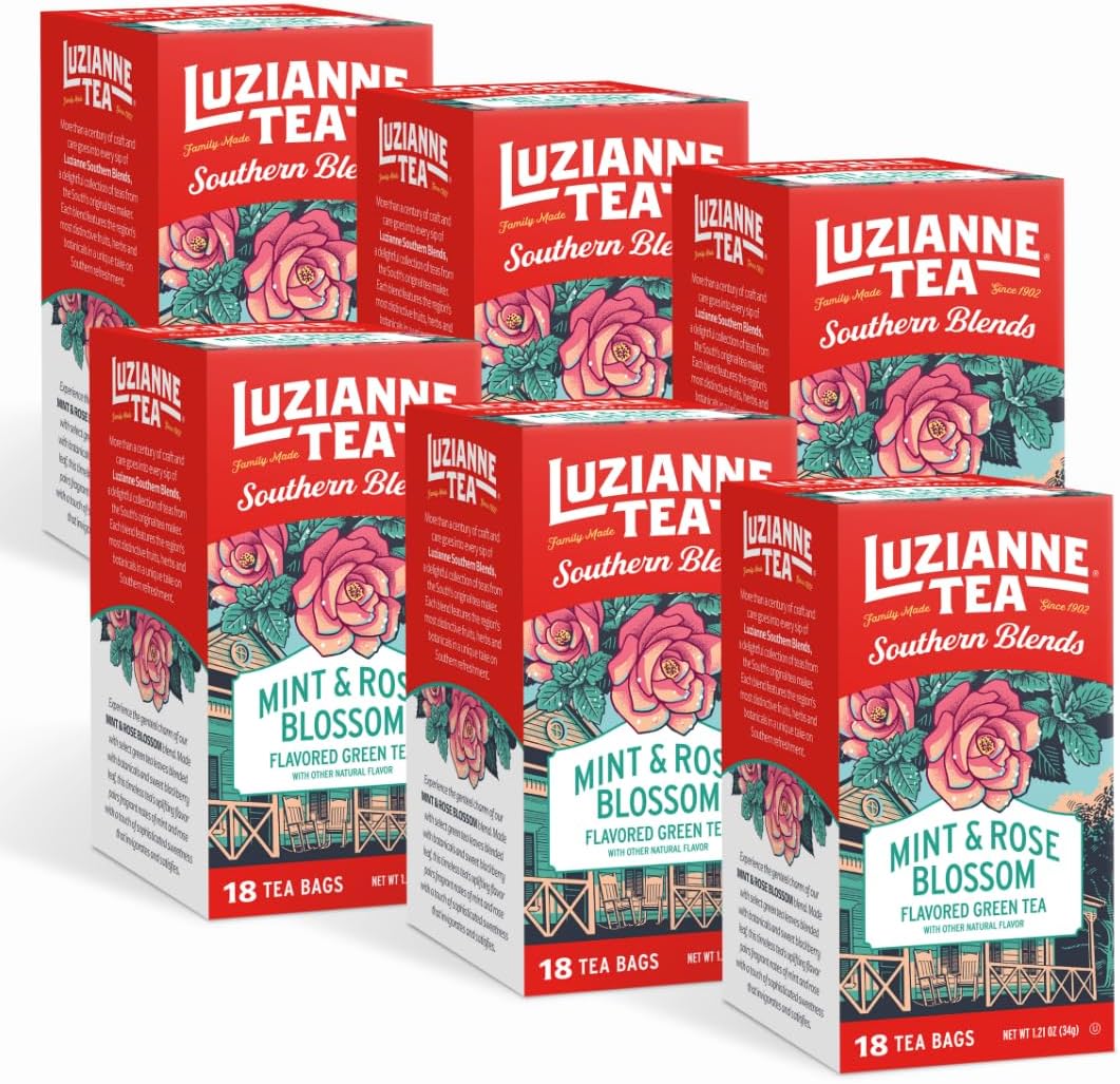 Luzianne Southern Blends Mint & Rose Flavored Herbal Tea Bags, 18ct Box (Pack of 6)Rainforest AllianceRainforest AllianceRainforest AllianceRainforest Alliance
