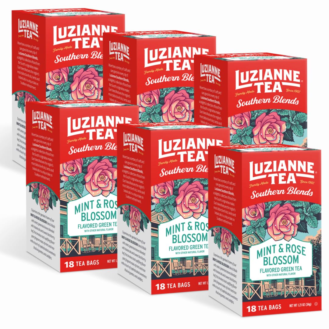 Luzianne Southern Blends Mint & Rose Flavored Herbal Tea Bags, 18ct Box (Pack of 6)Rainforest AllianceRainforest AllianceRainforest AllianceRainforest Alliance