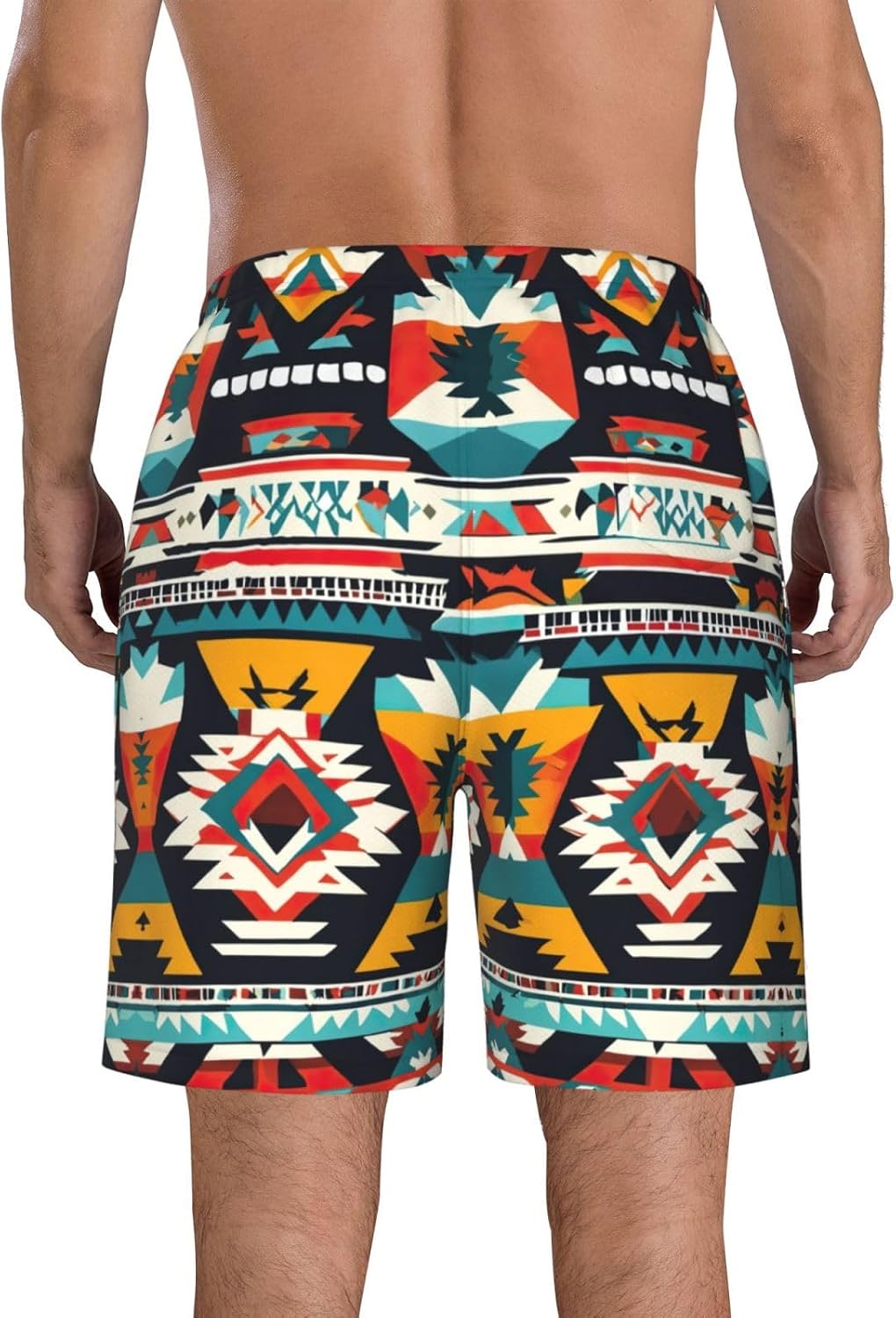 Native American Pattern Print Men's Quick-Drying Shorts Casual Beach Pants Stretch Waist Shorts and Pockets