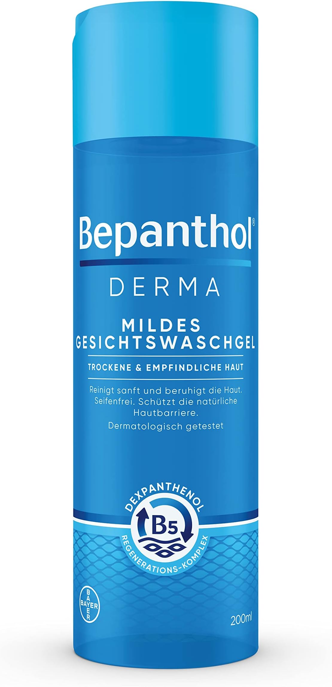 DERMA Mild Face Wash for Sensitive and Dry Skin, Dermatologically Tested Moisturiser with Dexpanthenol, Fragrance Free, Soap Free, 200 ml Bottle, White