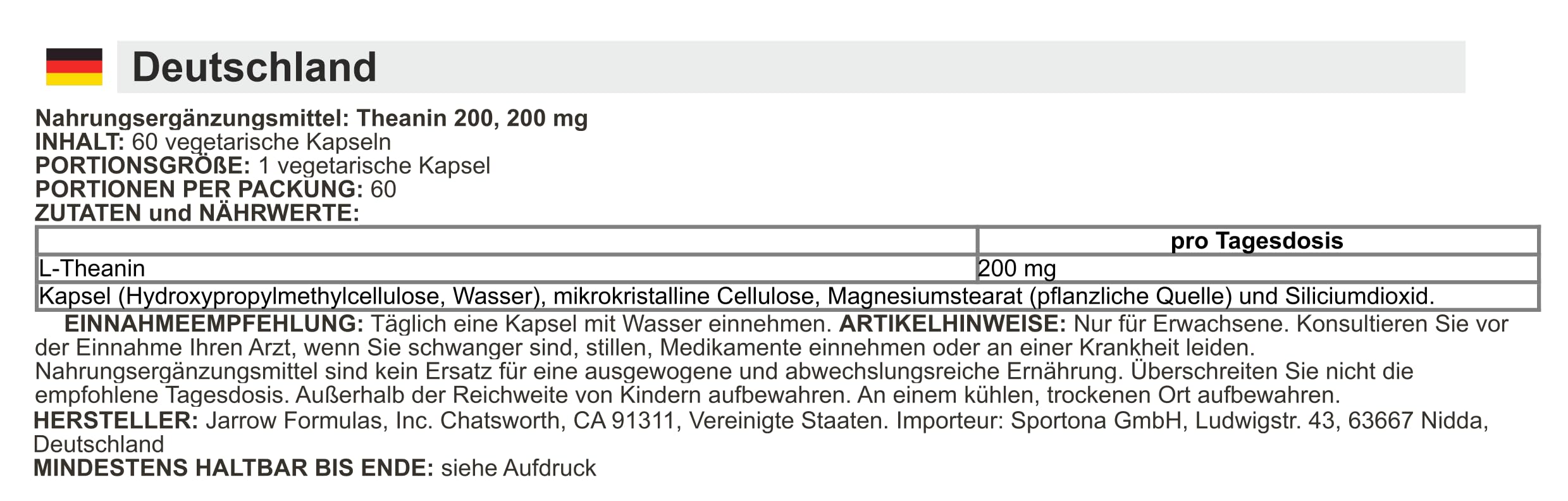 Jarrow Formulas - Theanine | 200mg de L-théanine pour la relaxation et le bien-être - 60 gélules