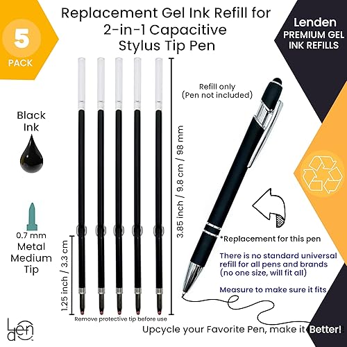 Miniatura 6 de Lenden Paquete de 5 bolígrafos de tinta de gel 2 en 1 de goma Comfort Soft Touch, punta capacitiva, punta media de metal premium, tinta negra,