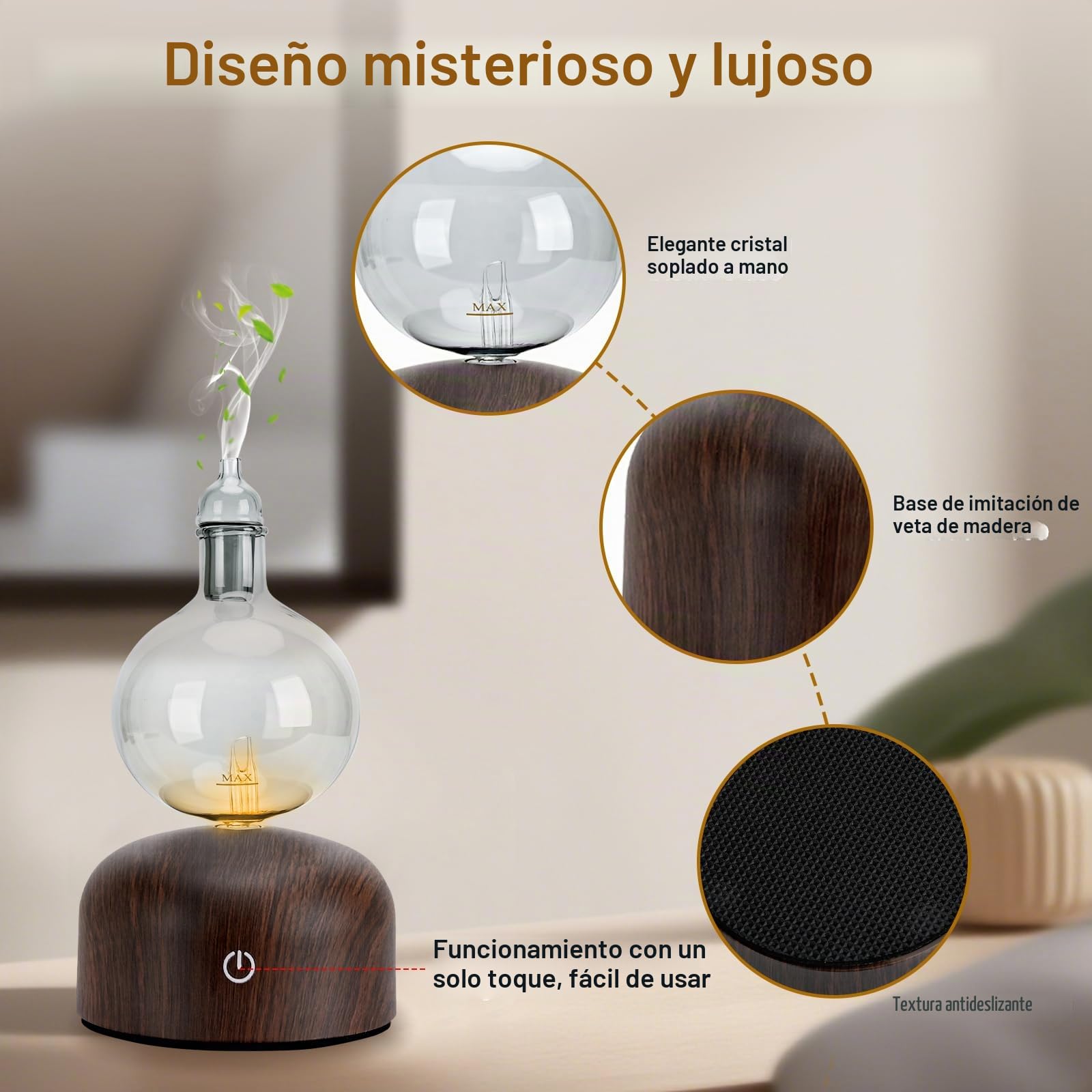 Lychee Difusor de Aceites Esenciales Inalámbrico Sin Agua, Funciona con Baterías, Difusor de Aromaterapia, Difusor de Aromaterapia, Enfriador Nebulosa con 2 Modos, Inicio Ciclo, Para Habitaciones de