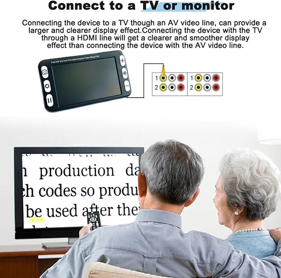 Digital magnifying glass Handheld Electronic Magnifier, 5 Inch Portable Digital Video Reader with LCD Screen, Low Vision Aid, 2X-48X Zoom, 26 Color Modes, AV HDMI Output