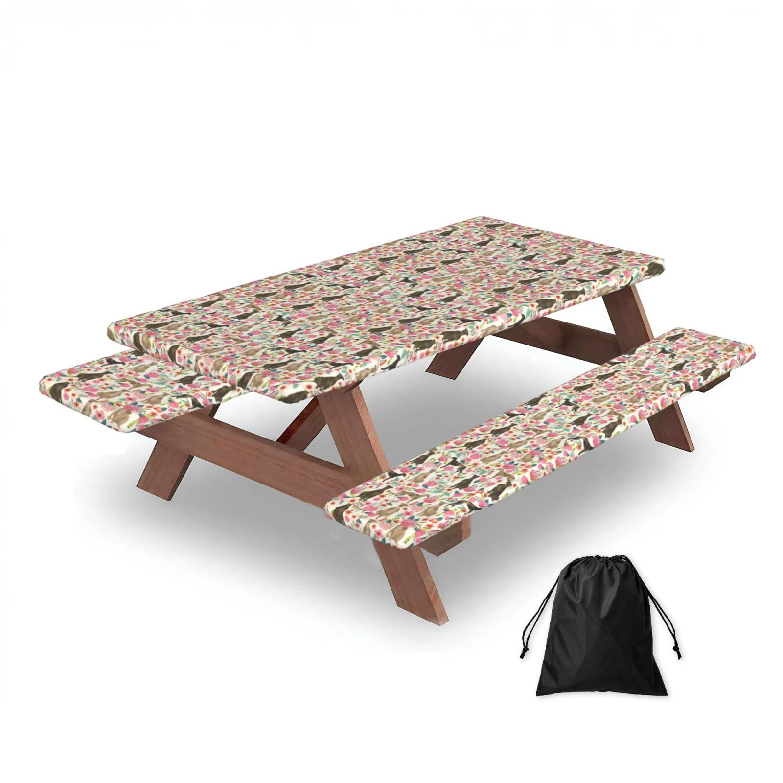 Dopklna As Picture Greyhound Dog Printed, Picnic Table Cover With Bench Covers -Waterproof Elastic Fitted Tablecloth For Garden Camping Patio 76X152cm