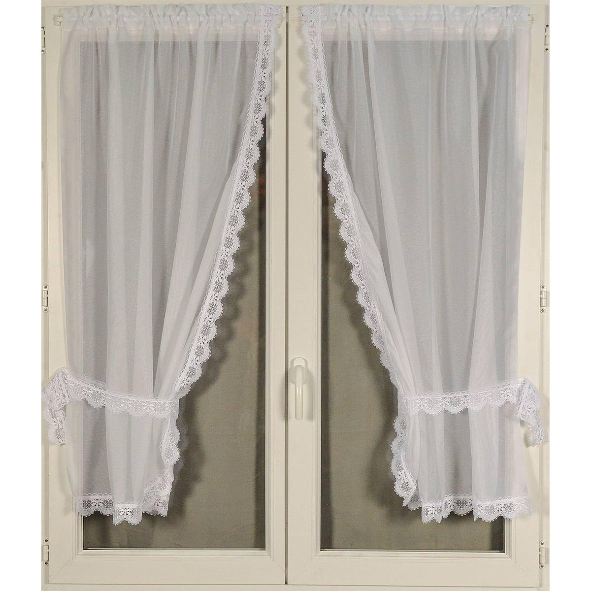 HomeMaison.com Pair of Muslin Curtains – Macrame Net Curtain – Blackout – White Net Curtain – 065 x 120 cm