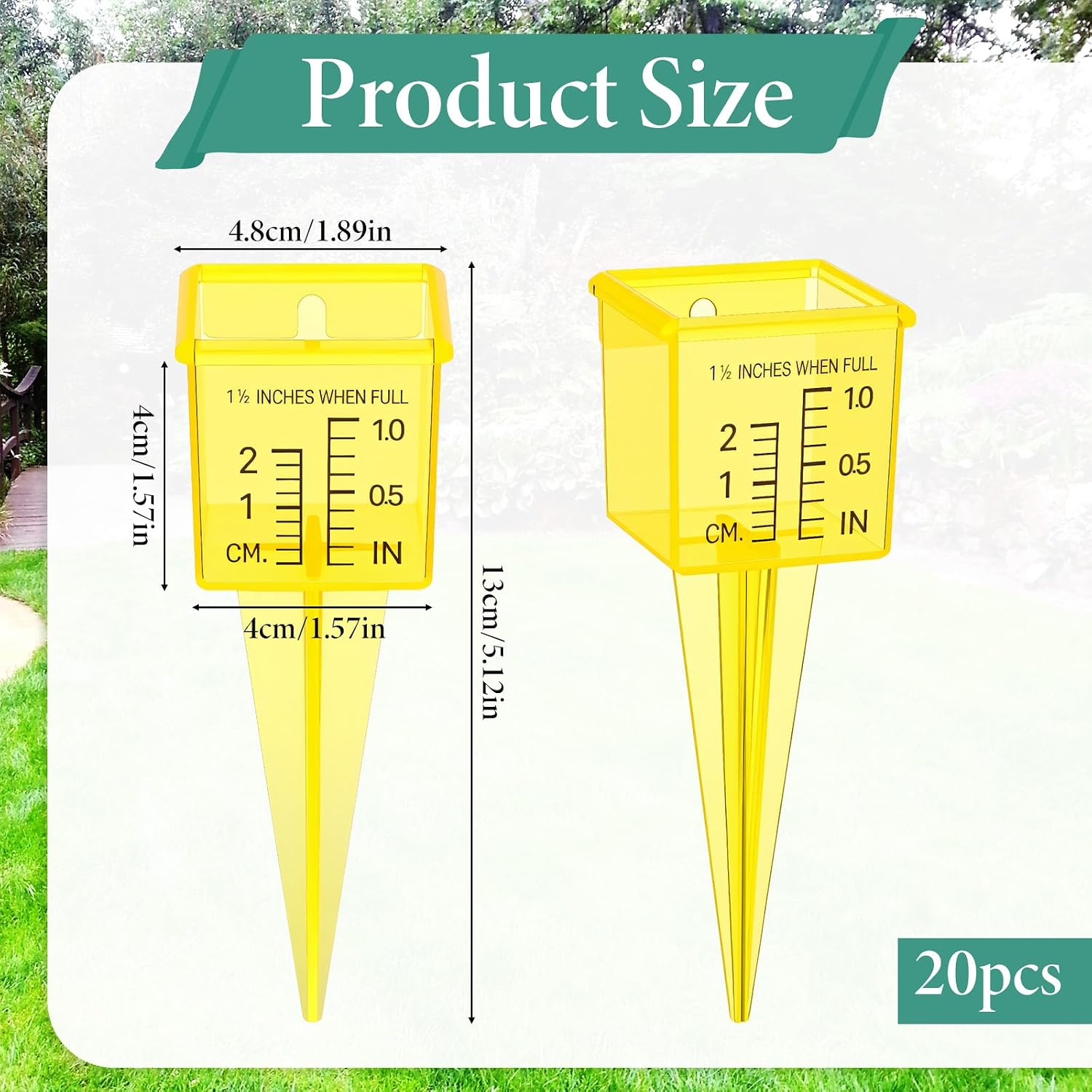 20 Pack Rain Gauges, 1.5" Sprinkler Rain Gauge Yellow Transparen Rains Gauges Outdoor Water Measuring Tool for Yard Lawn Garden with Inch and Centimeter Scales Accurate Rainfall Measurement