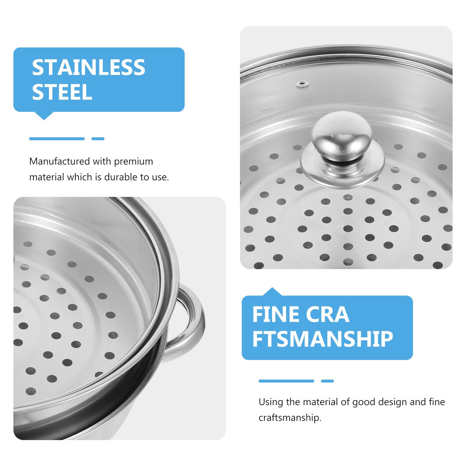 Vaporera de alimentos de doble capa de acero inoxidable, olla de vapor con diseño de asa, para cocinar y calentar alimentos en la cocina