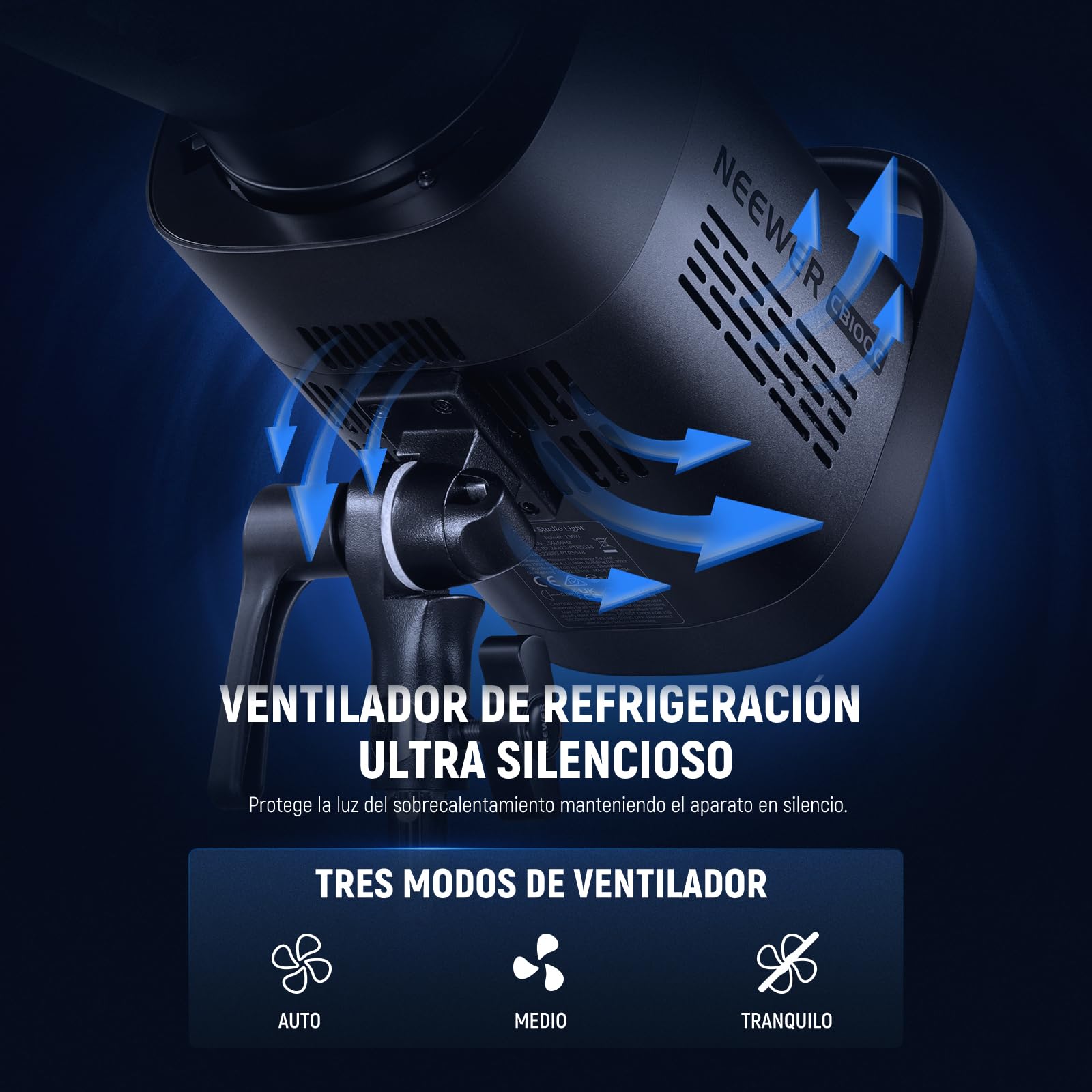 NEEWER CB100C 130w RGB LED Luz Video App/2.4G Control 360° Todo Color 2700K-6500K 27000lux/m COB Bowens Mount Foco Iluminación Lámpara Continua Silenciosa TLCI/CRI97+ 17 Escena para Estudio Fotografía