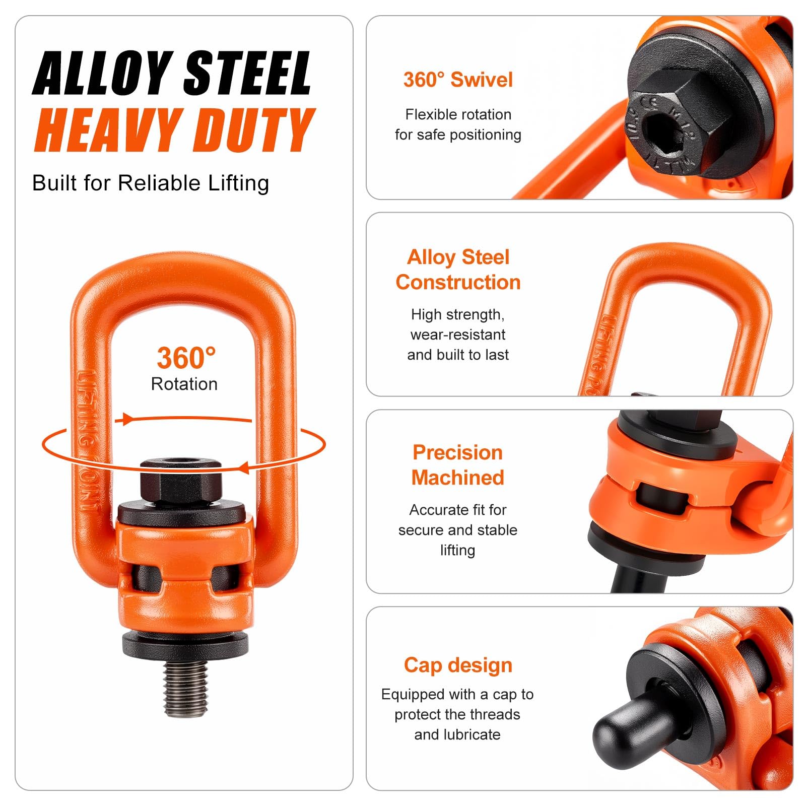 Flutesan 2 pernos de ojo M12 x 18 de rosca métrica resistente, 1 tonelada de capacidad, anillo de elevación de acero de aleación de grado 80, rotación de 360°, hardware de aparejo para grúa