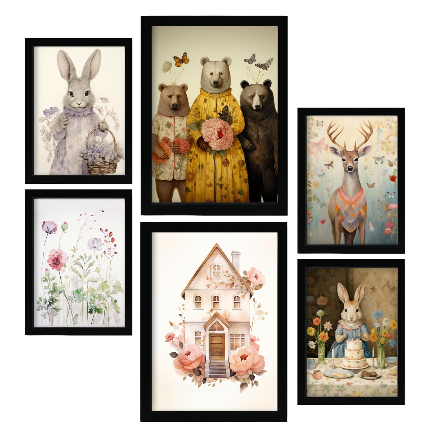 Nacnic Set de 6 Posters de Animales de mariposa Posters. Habitacion infantil. Cuadros decorativos estéticos para su sala de estar, dormitorio, hogar Tamaños A4 y A3 con marcos negros