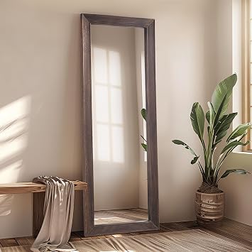 MELOMOIR Rustic Farmhouse Full Length Mirror, 64"x21" Wood Frame Floor Mirror, Free Standing Leaning Hanging, Long Mirror for Bedroom Living Room Cloakroom, Charcoal-Grilled Brown