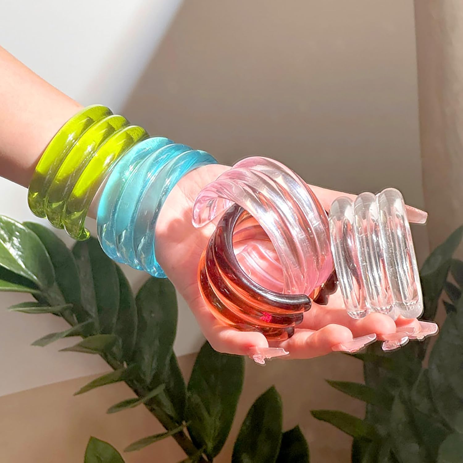 HIIXHC Jelly Resin Cuff Bangle Bracelets for Women Wide Acrylic Bangle Bracelet Irregular Geometric Plastic Wristbands Jewelry for Women Beach Essentials for Vacation - Image 5