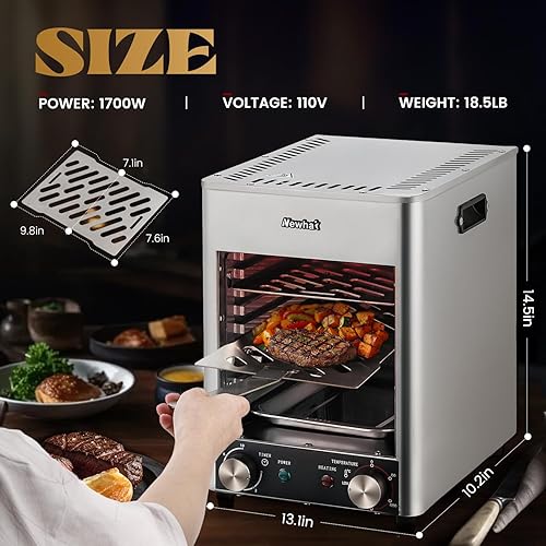 Miniatura 2 de Newhai Asador eléctrico de carne de 1700 W, parrilla de carne comercial para interiores, parrilla automática para carnívoros, temperatura de tiempo,
