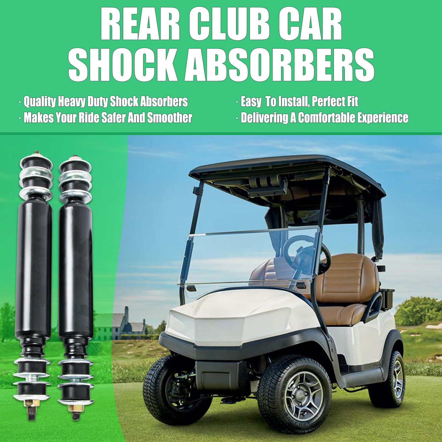 RANSOTO 2 PCS Golf Cart Rear Shock Absorbers Compatible with 1981-2011 Club Car DS Electric & Gas/G&E, 2004-Up Precedent Replace 1014236 1013164 102588501