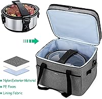 Vista 2 de YARWO Bolsa de cocción lenta compatible con Crock-Pot/Hamilton Beach de 8 a 10 cuartos de galón, funda de viaje de doble capa para aparatos de Gris