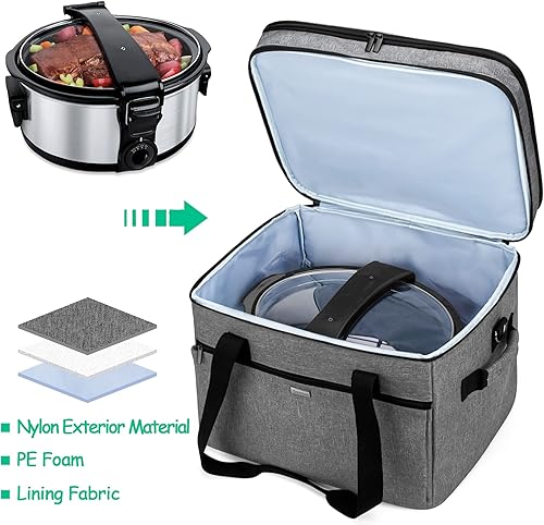 Miniatura 9 de Yarwo Bolsa de cocción lenta compatible con Crock-PotHamilton Beach de 8 a 10 cuartos de galón, funda de viaje de doble capa para aparatos de cocina