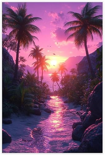 Miniatura 1 de ZMLIS Vaporwave - Póster de atardecer  Impresión estética de pared de los años 80  Decoración de habitación de neón Cyberpunk para jugadores,