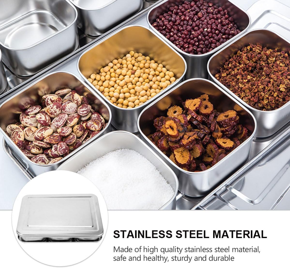 Stainless Steel Seasoning Box 6 Compartments with Lid for Kitchen