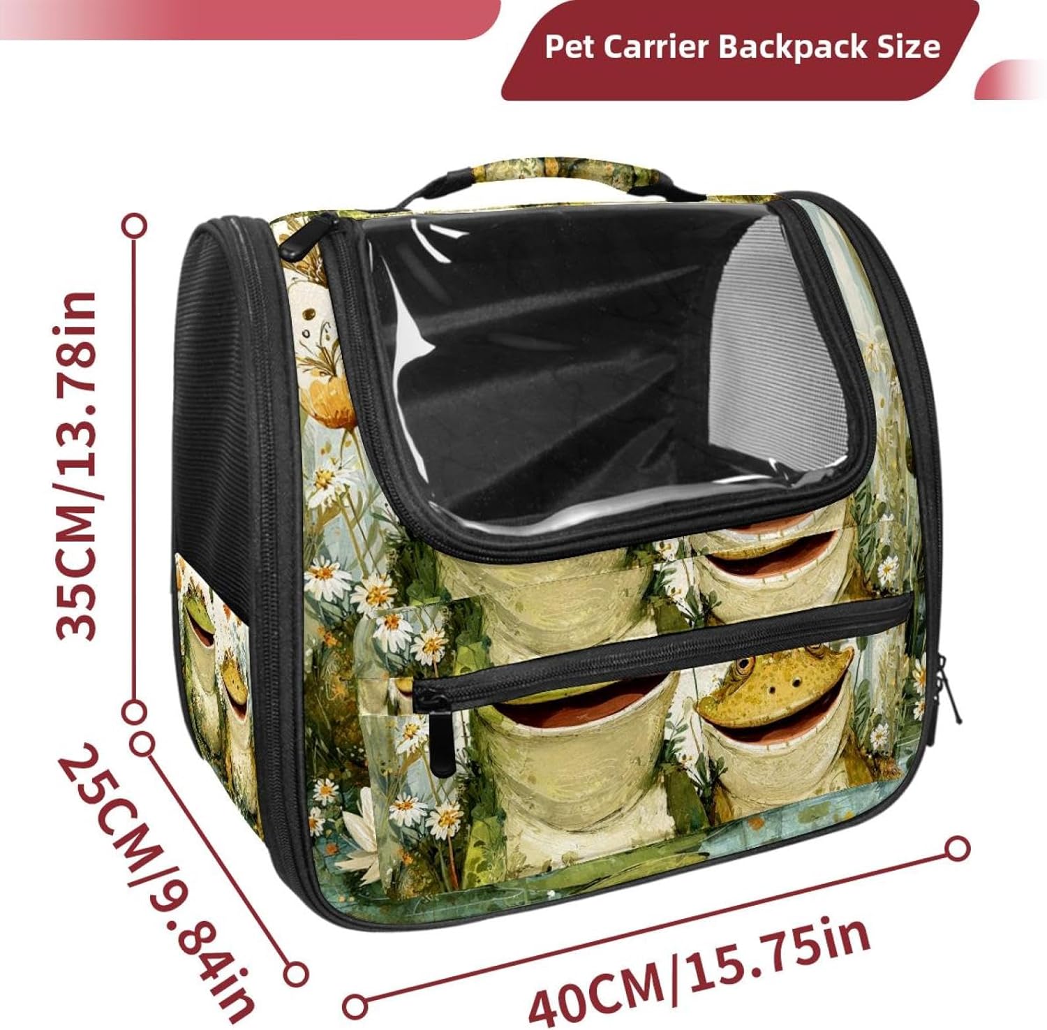 Portable Travel pet Backpack Carrier Hamster Bag Small Dog cat Carrier Breathable Hang Bag, Happy Frogs (2)