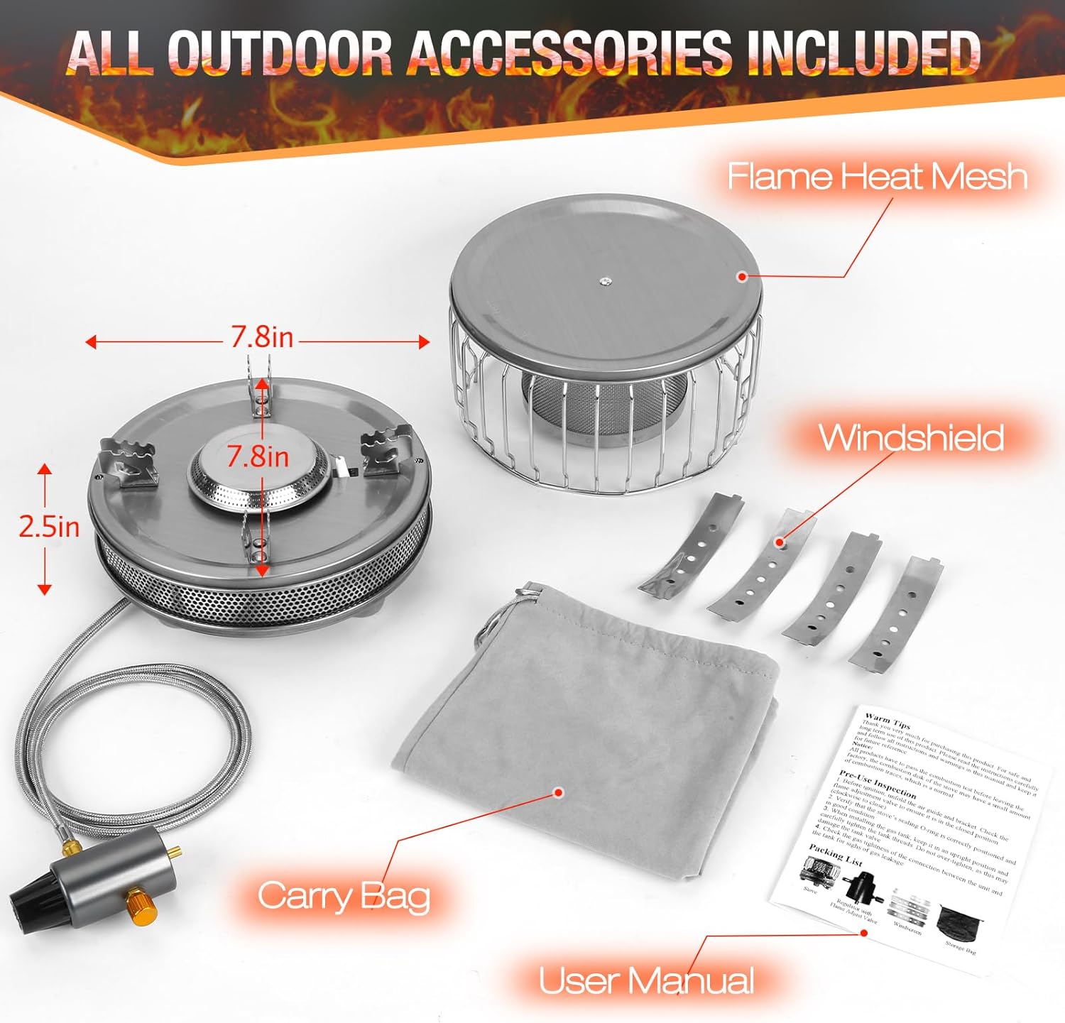 Propane Camping Stove, Portable Camp Gas Stove 13500BTU Burners with Piezo Ignition, Carrying Bag