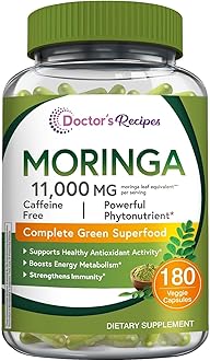 Moringa, Complete Green Superfood, Natural Antioxidant Support, Non-GMO, 180 Vegan Caps, No Caffeine Soy Gluten