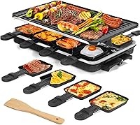 TONZE Raclette Table Grill Korean BBQ Indoor Electric Griddle 2-in-1 Nonstick 1300W with 8 Cheese Pans Adjustable Temp for Family Parties