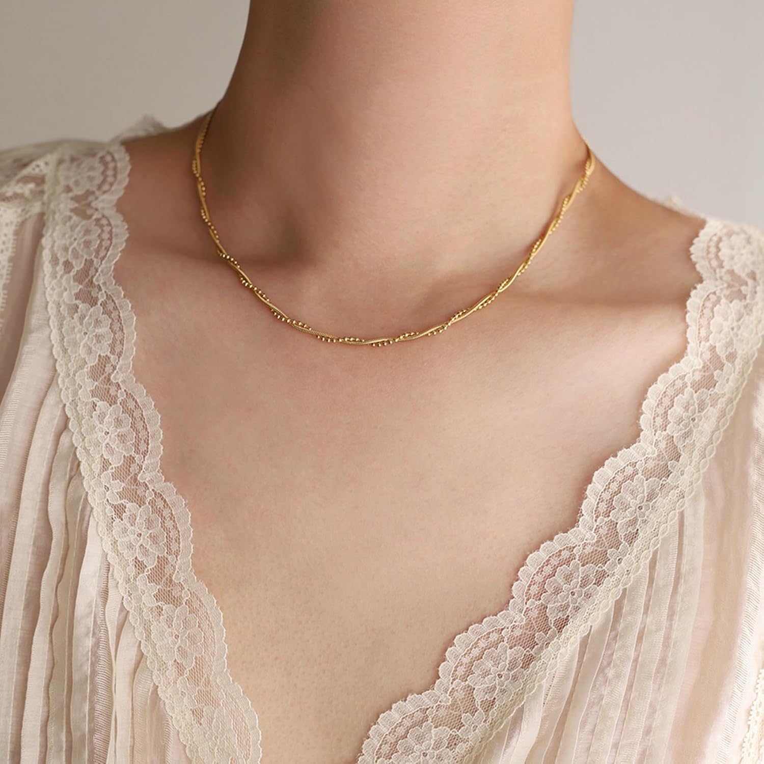 Dainty Gold Necklace for Women Layered Choker Chain Necklace Stack Cubic Zirconia Beads CZ Box Package - Image 2