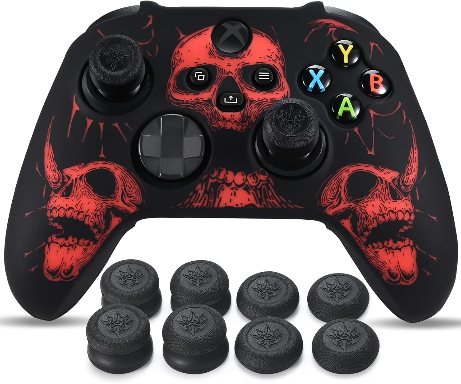YoRHa Laser Carving Silicone Skin for Xbox Series X/S Controller x 1(Skulls Red) with Exclusive Thumb Grips x 8 : Everything Else