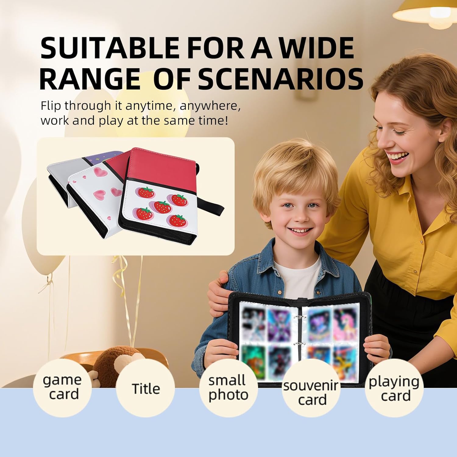 Collectible Trading Card Albums,4 Pocket Card Binder, 400 Double Sided Pocket,PU Premium Zip Trading Card Binder for TCG, MTG,Sports Cards (Pink Red White)