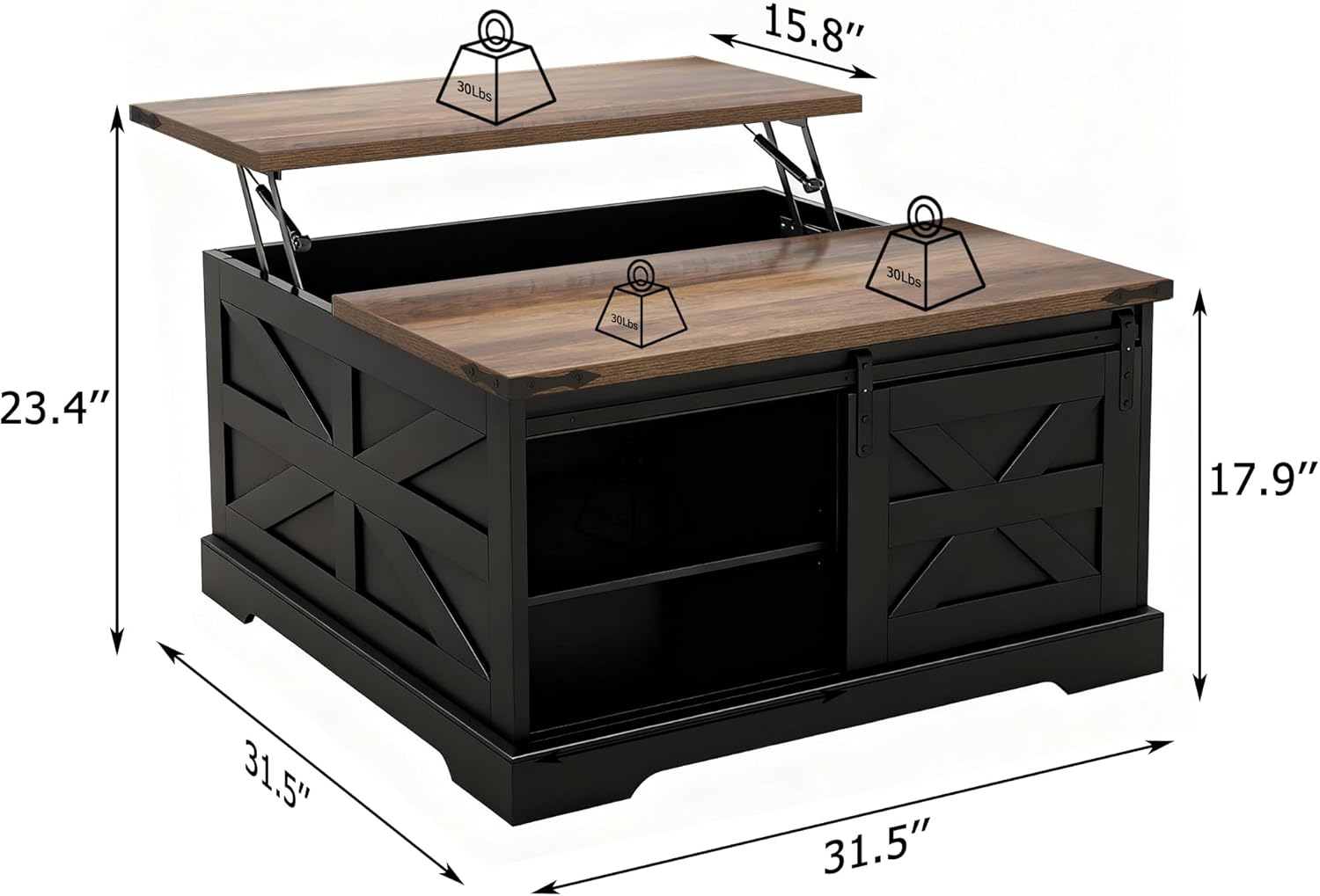 TaoHFE Black Lift Top Coffee Table with Storage,Rustic Black Farmhouse Coffee Table, Square Storage Compartment and Adjustable Shelves Coffee Tables for Living Room