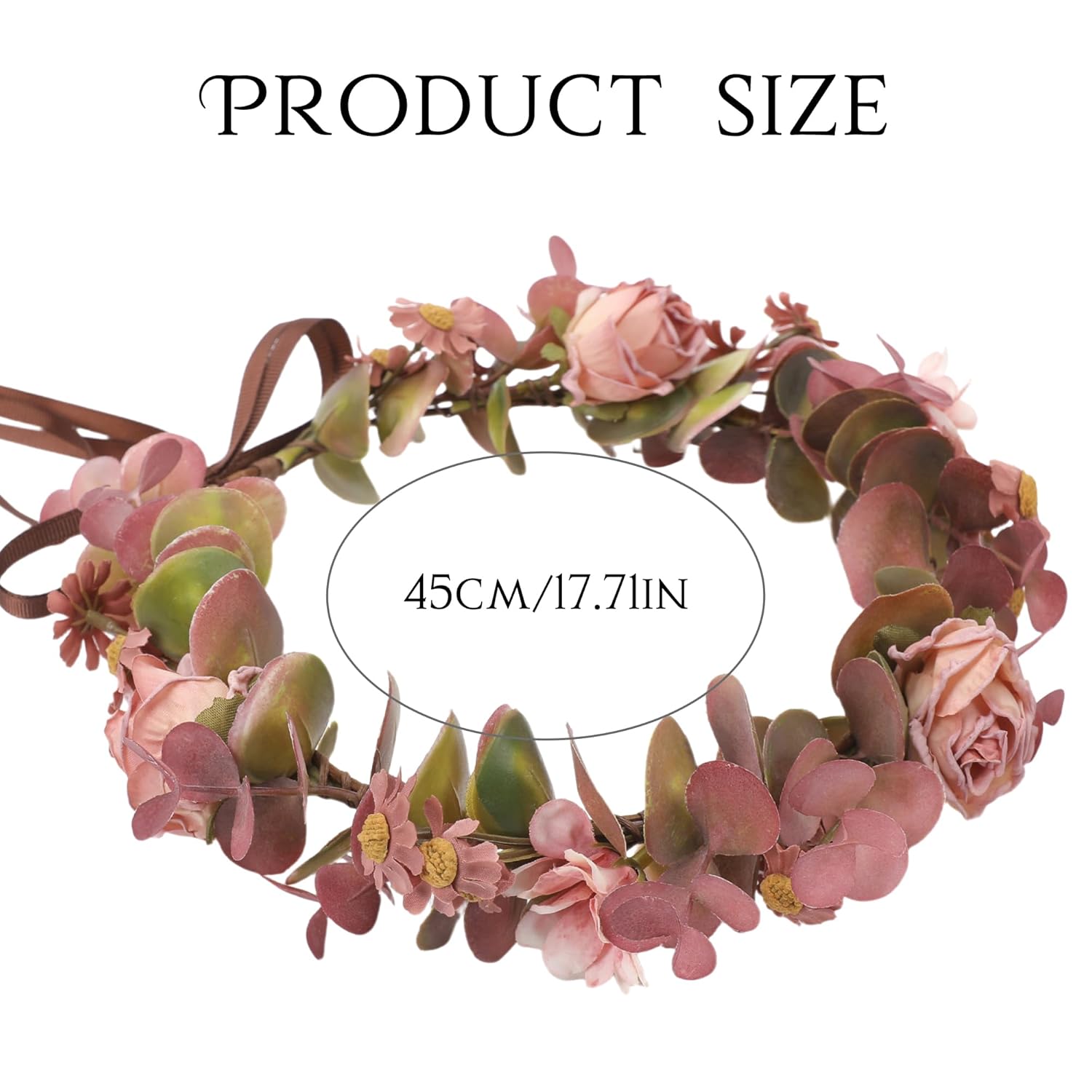 Fairy Pink Flower Crown, Artificial Vintage Rose Flower Headband, Fairy Forest Floral Headpiece for Women Girls Renaissance Wedding Halloween Cosplay Costume Hair Accessories - Image 3
