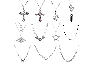 11Pcs Punk Vintage Necklace Set Goth Grunge Saturn Star Indie Butterfly Boho...