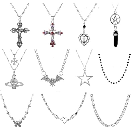 11Pcs Punk Vintage Necklace Set Goth Grunge Saturn Star Indie Butterfly Boho...