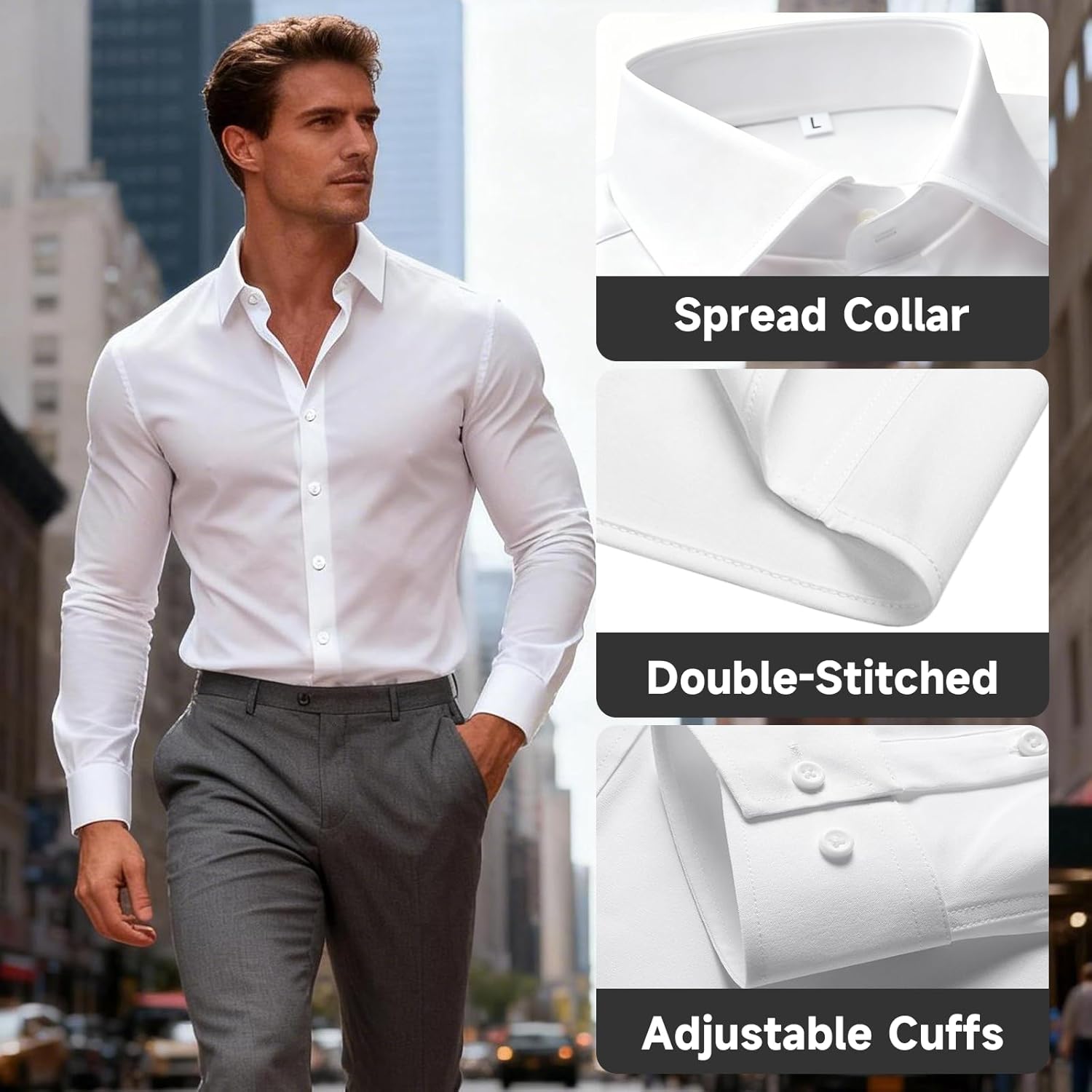 Men's Stain Shield Dress Shirts Stretch Wrinkle Free Fit Long Sleeve Solid Shirt Business Casual Button Down Shirts - Image 5