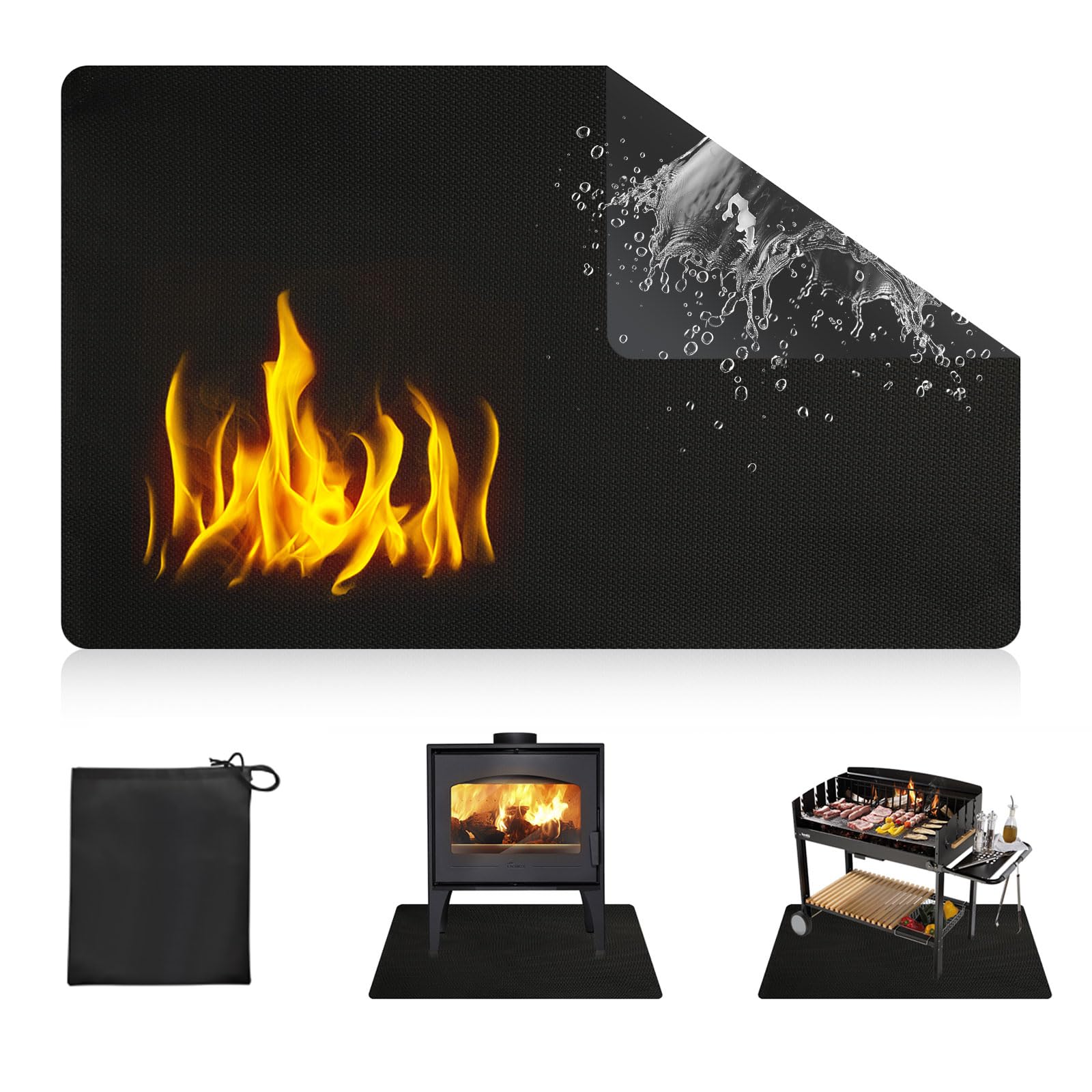 Alfombrilla Protectora para Barbacoa, 122×165 cm Plegable Base Ignífuga para Barbacoa, Resistente al Calor Hasta 2000 °F, Base Ignífuga, Estera IgníFuga para Barbacoa,Alfombrilla Protectora para Suelo