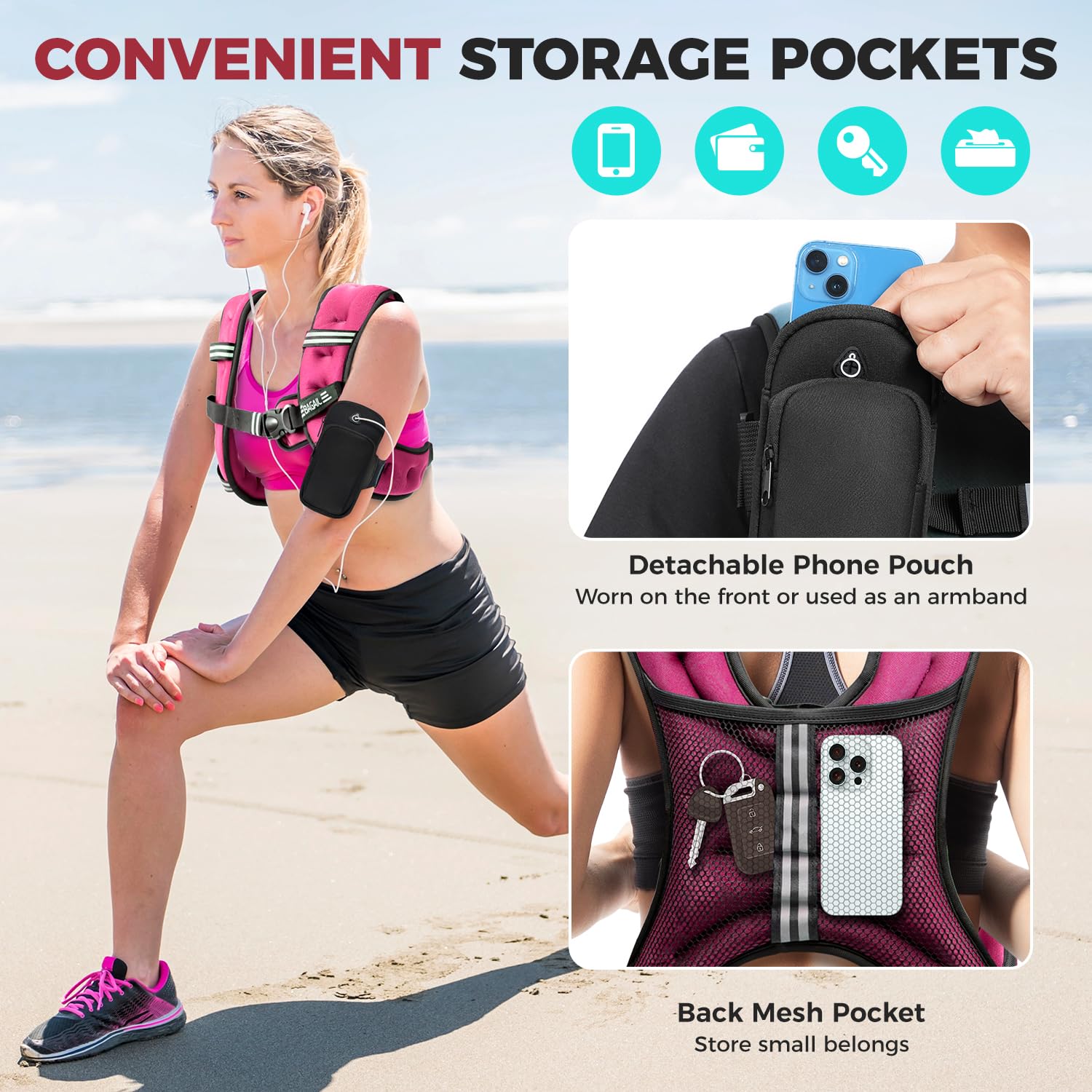 Bagail Gilet Appesantito Per l'Allenamento Della Forza, Misura Del Busto Regolabile, Comoda Tasca, Gilet Appesantito Con Sabbia di Ferro, Ideale per la palestra, lo yoga e l'aerobica