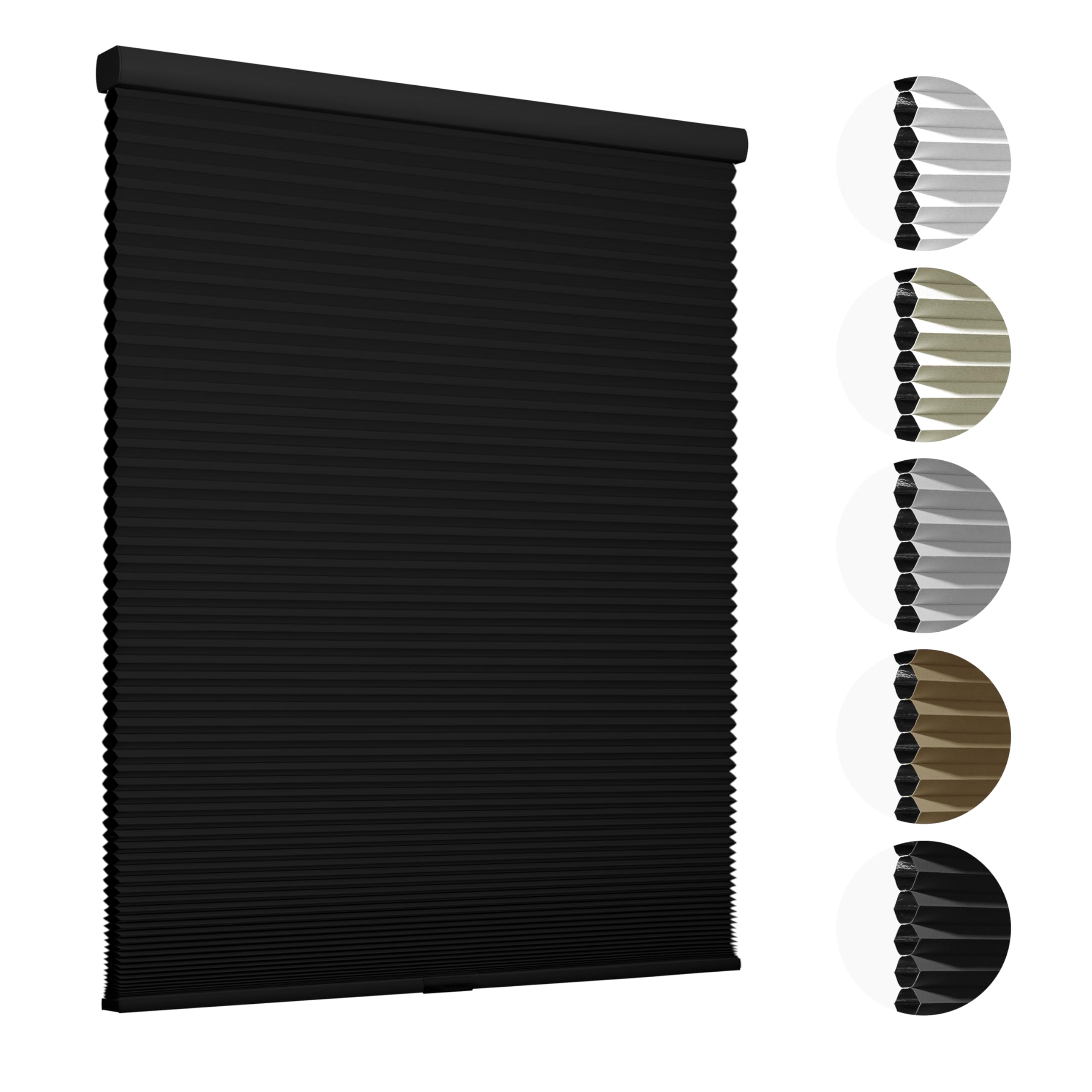 HOTSOON Blackout 1.5" Cell Honeycomb Blinds for Windows Cordless Cellular Shades Hidden Mounting Room Darkening for Home, Office, Black, 26" W x 48" H