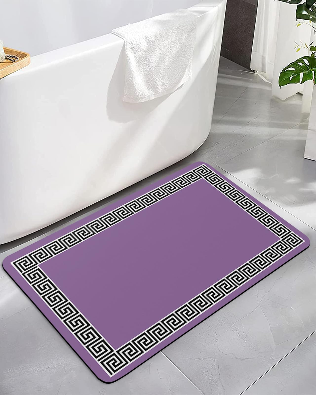 ALAGEO Geometric Greek Key Design Bath Mat Rug Quick Dry Absorbent Rubber Backed Bathroom Mat Purple Bathroom Rugs Fit Under Door-Bath Mats Shower Rug for Bathroom Floor Mat in Front of Sink 24"x 36"