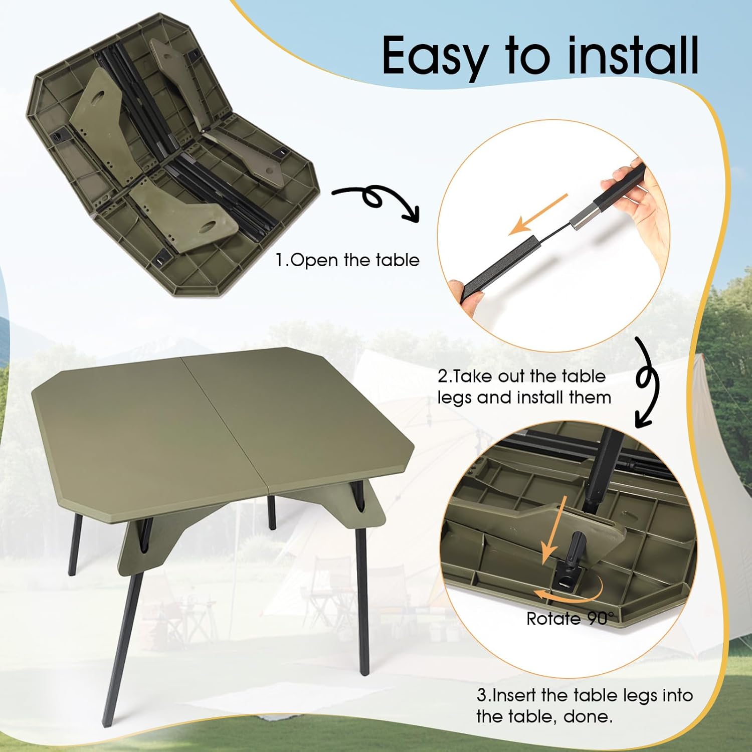 ele ELEOPTION Portable Folding Camping Table Aluminum Legs Fold up Lightweight Outdoor Ultralight Small Foldable Camping Table with Carrying Bag for Beach Picnic Grilling Hiking Fishing Green