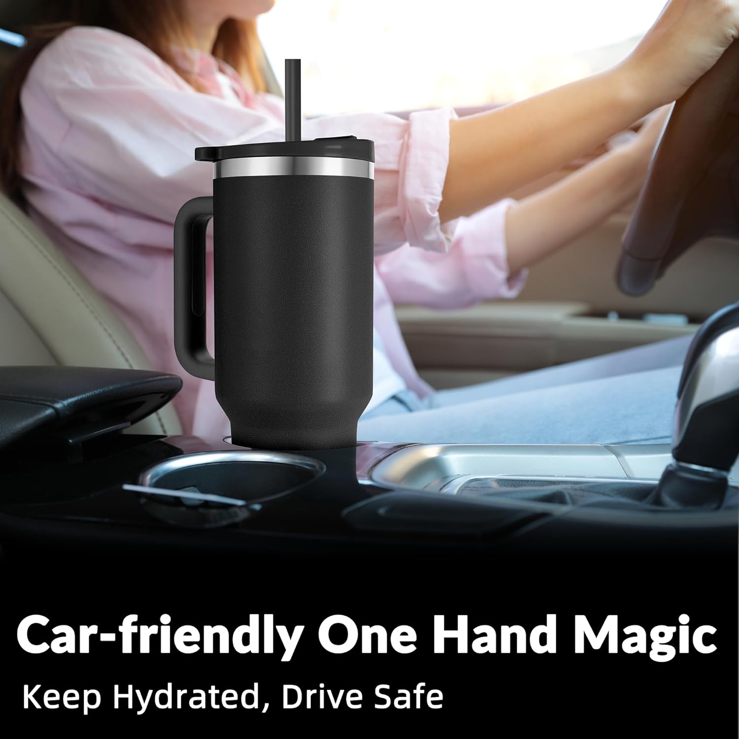 WETOWETO 40oz Tumbler with Handle and Lid | 100% Leakproof Insulated Stainless Steel Travel Mug | Keeps Cold 34Hrs/Hot 10Hrs | Dishwasher Safe, Fits Car Cup Holder (Midnight Black Color) - Image 5