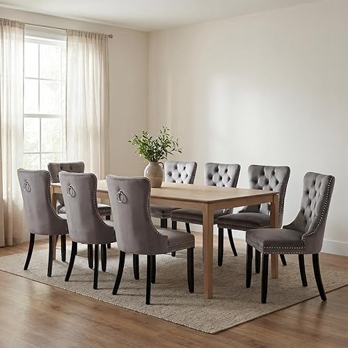 Miniatura 24 de Sillas de Comedor Juego de 4 sillas de comedor de terciopelo azul claro, Silla tapizada de tela para cocina y comedor, sillas de comedor modernas de