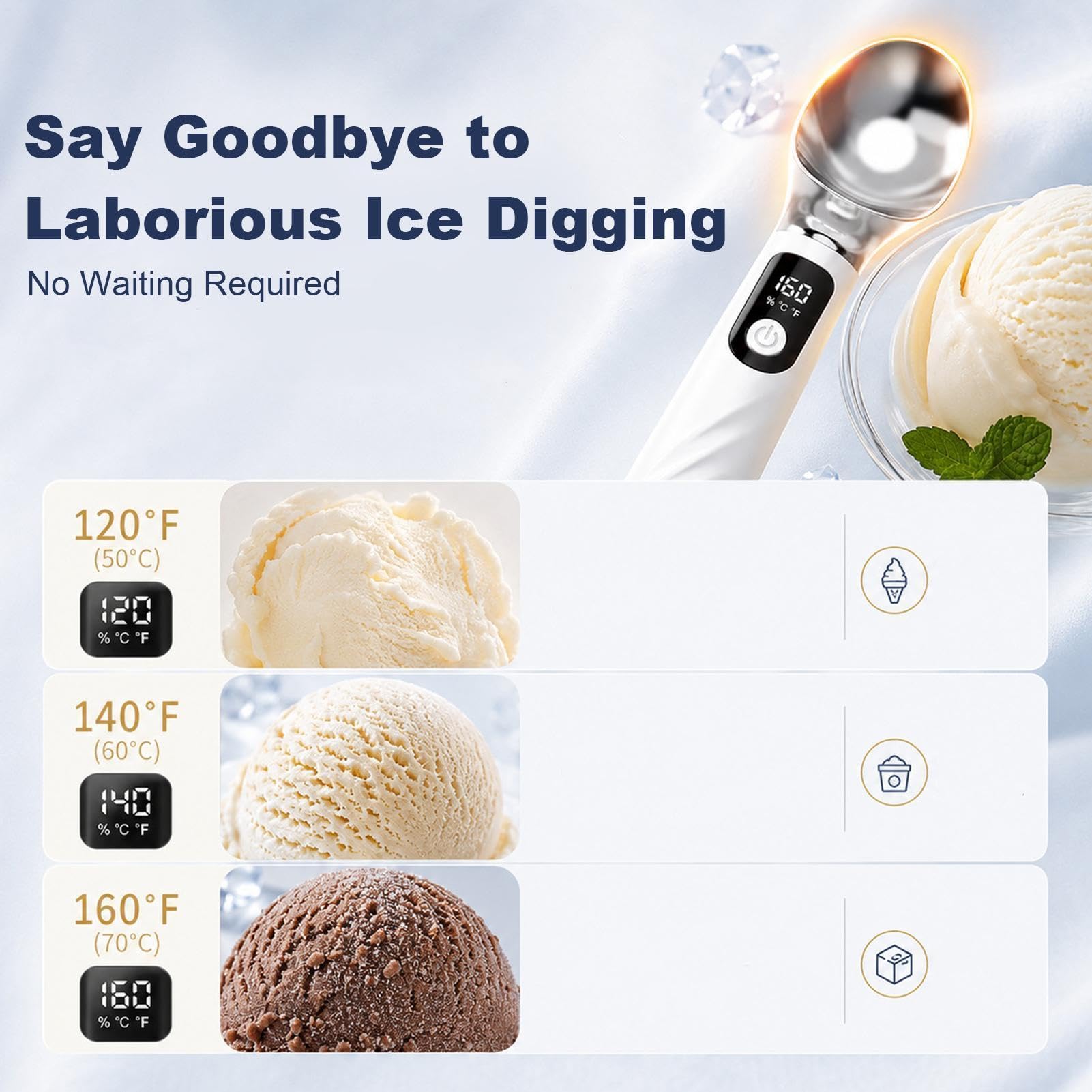 Cuillère À Glace Chauffante Cuillère Rechargeable Compatible Lave-Vaisselle