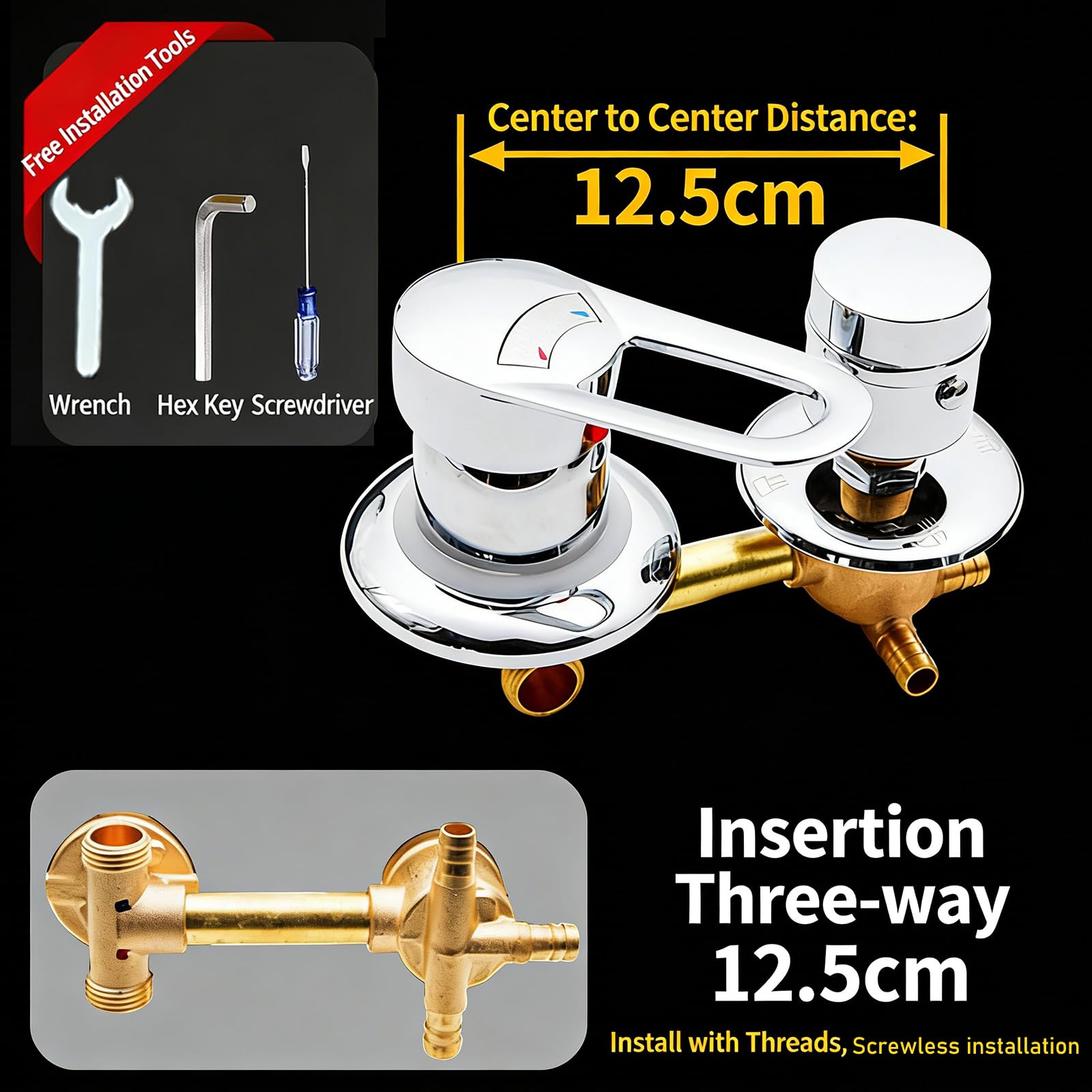 Válvula mezcladora termostática de ducha, desviador de válvula mezcladora de latón, diseño de doble control, espaciado de 10 cm, 12,5 cm, 14,5 cm, para armario de cabina de ducha de baño