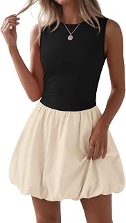 KIRUNDO Summer Dresses for Women 2026 Cute Mini Sleeveless Bubble Dress | Stretchy Ruched Front Cinched Waist, Woven Balloon Skirt, Crewneck Tank Sundress With Pockets, Casual Party Vacation Outfits