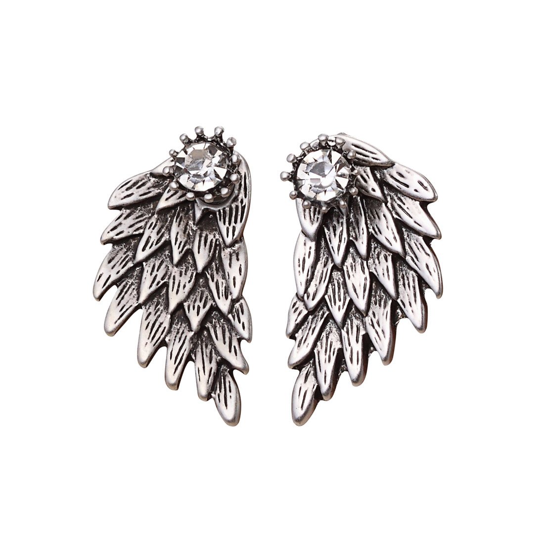 Angel Wing Punk Stud Earrings Ear Jacket for Women Unique Gothic Cute Fashion MengPa Jewelry (Antique Silver) H0419C