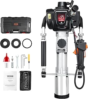 VEVOR 37.77cc Gas-Powered T Post Driver, 4-Stroke Engine Gasoline Fence Piling Pounder, with 3 Post Driving Head(45/55/88 mm), 1000W Portable Piledriver For Farm, Ranch Fencing, Road Improvements