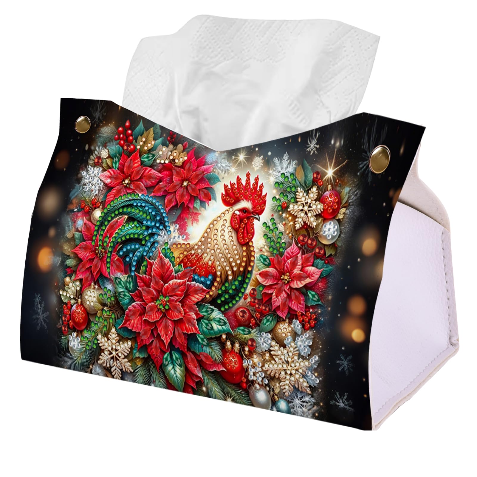 Christmas Rooster Bloom DIY Diamond Painting Tissue Box for Adults