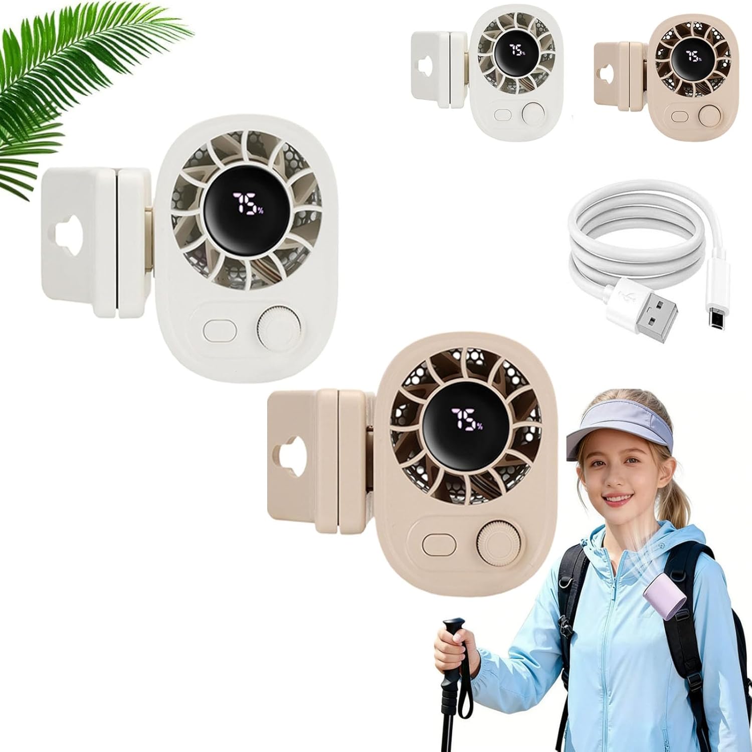 2026 Car Clip On Air Conditioner Fan with LED Display - 360°Rotation, Upgrade Portable USB Rechargeable Personal Cooling Mini Fans, 100 Speeds Adjustable, for Umbrella, Camping, Gym, Beach (2pcs)