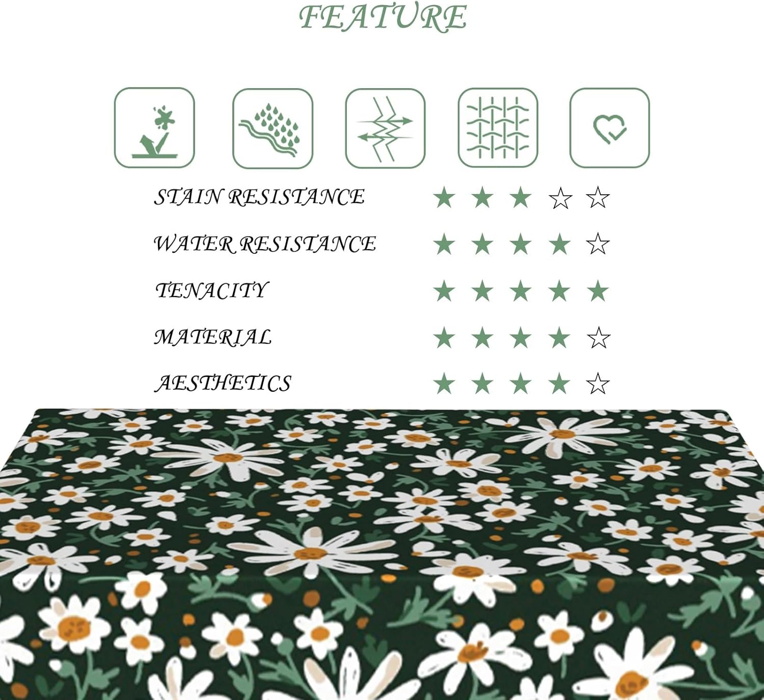 60x102 Inch Floral Rectangle Tablecloth Abstract Oil Painting Daisy Table Cloth Waterproof Durable Table Cover for Picnic Patio Garden Decor